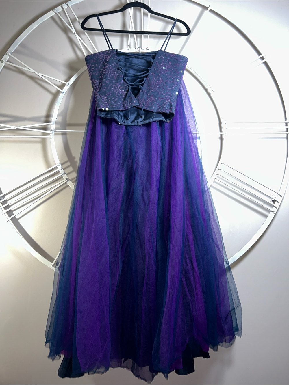 DJ Nights by Laura Ryner Two-Piece Sequin Purple & Navy Tulle Prom Gown size 3-4 - Picture 10 of 16